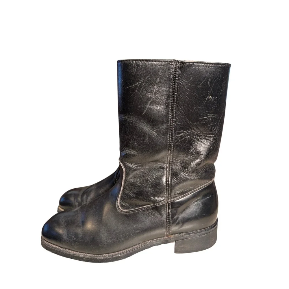 Weinbrenner Vintage Black Leather Side Zip Boots Mens 8.5 E Style 1843 Hypalon